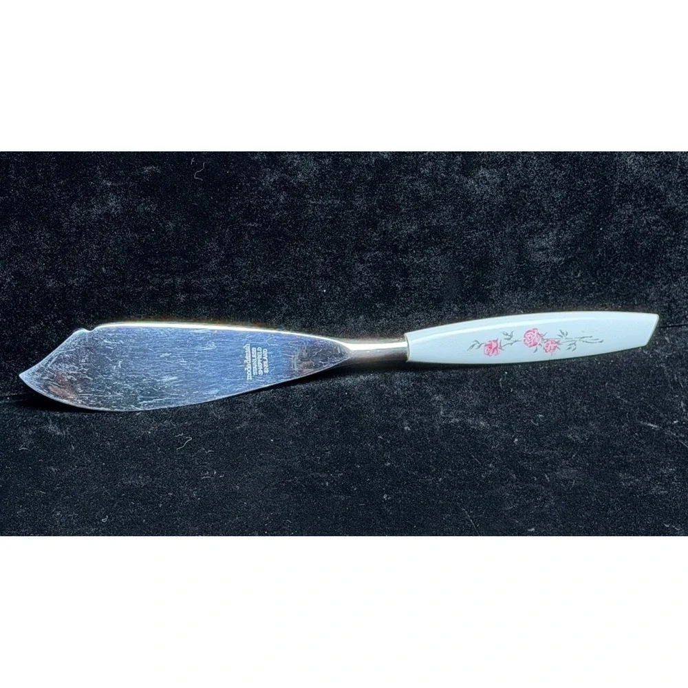 Vintage Mode Danish Butter Knife: Sheffield England, Stainless Steel, Pink Rose